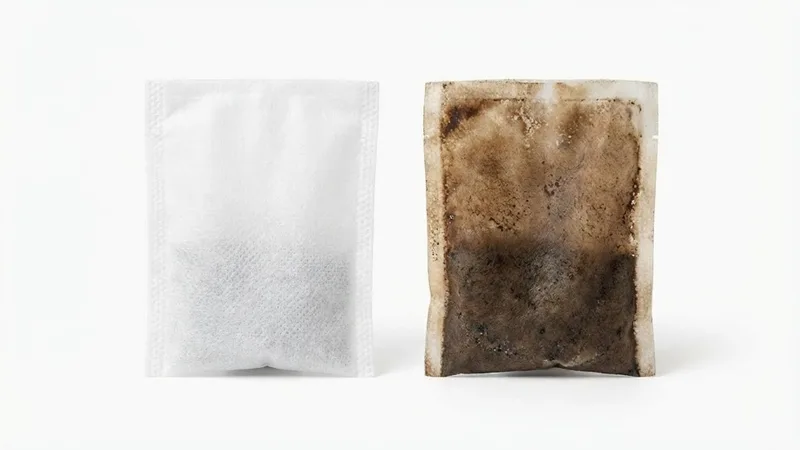 New white filter compared to old discolored used filter