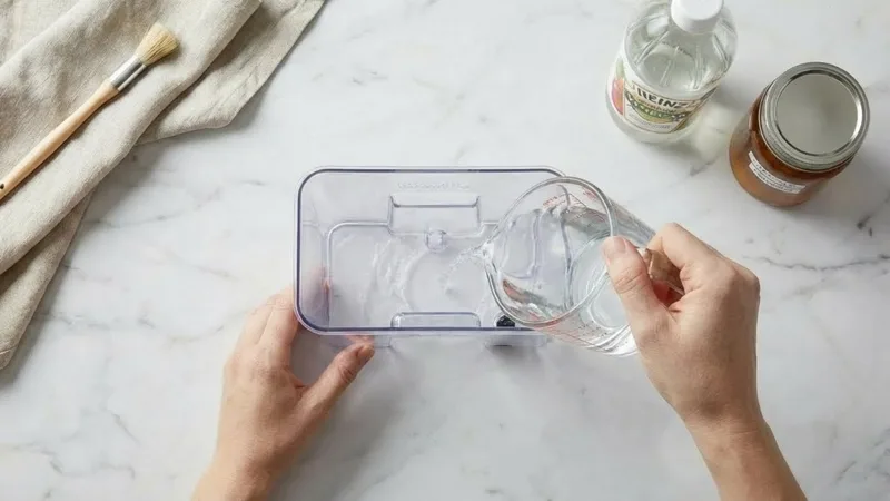 Fresh water being poured into clean water tank for rinsing