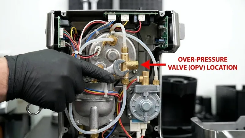 Diagram showing OPV valve location inside Breville machine