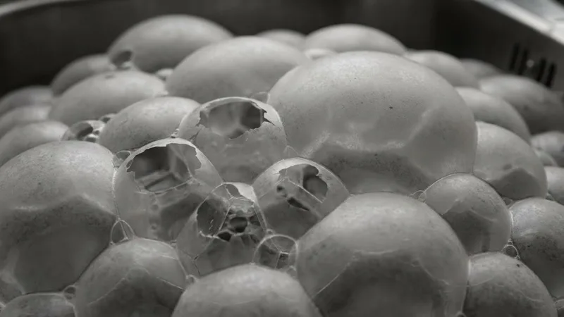 Close-up of soap bubble foam showing large visible bubbles and a dry matte surface