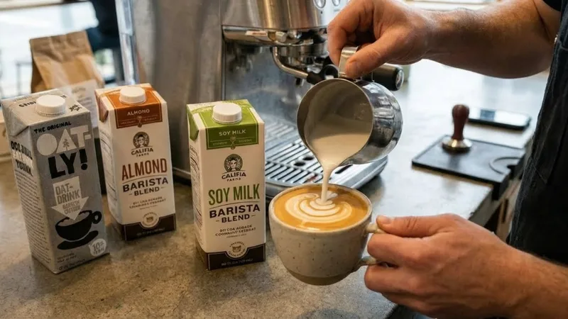 Beautiful latte art created with soy milk showing its excellent foaming stability