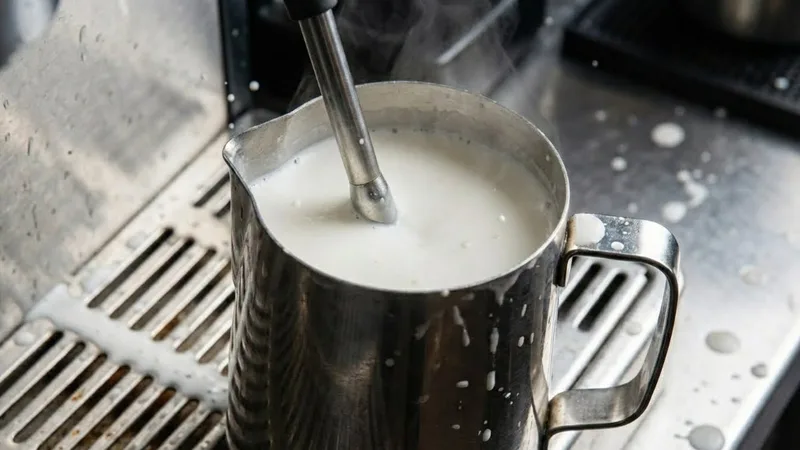 Mistake: Steam wand tip is too deep in the milk, resulting in silence and no air incorporation, leading to hot flat milk instead of microfoam