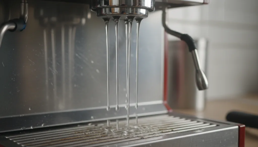 Clear water flowing through grouphead after rinse cycles