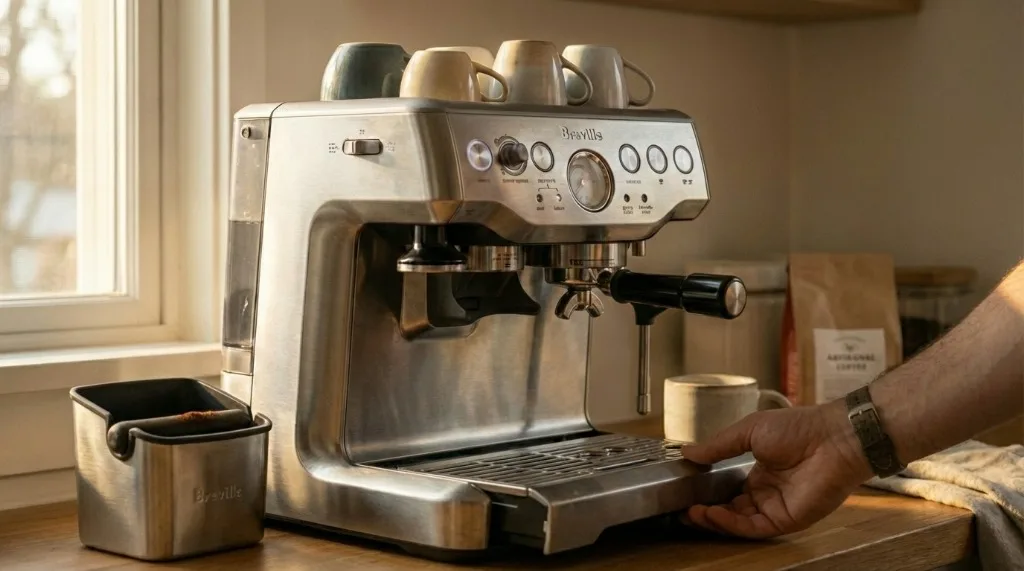 End of day machine cleanup with empty drip tray