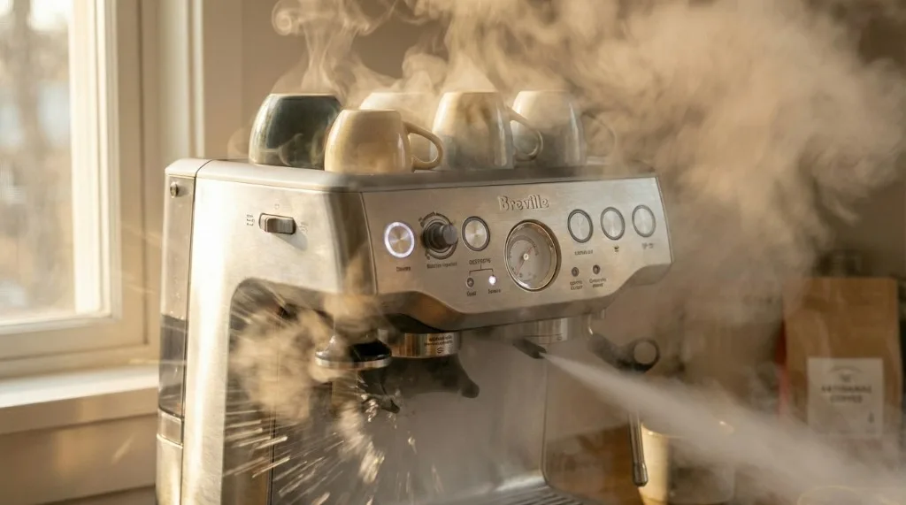 Steam wand purging condensation over drip tray