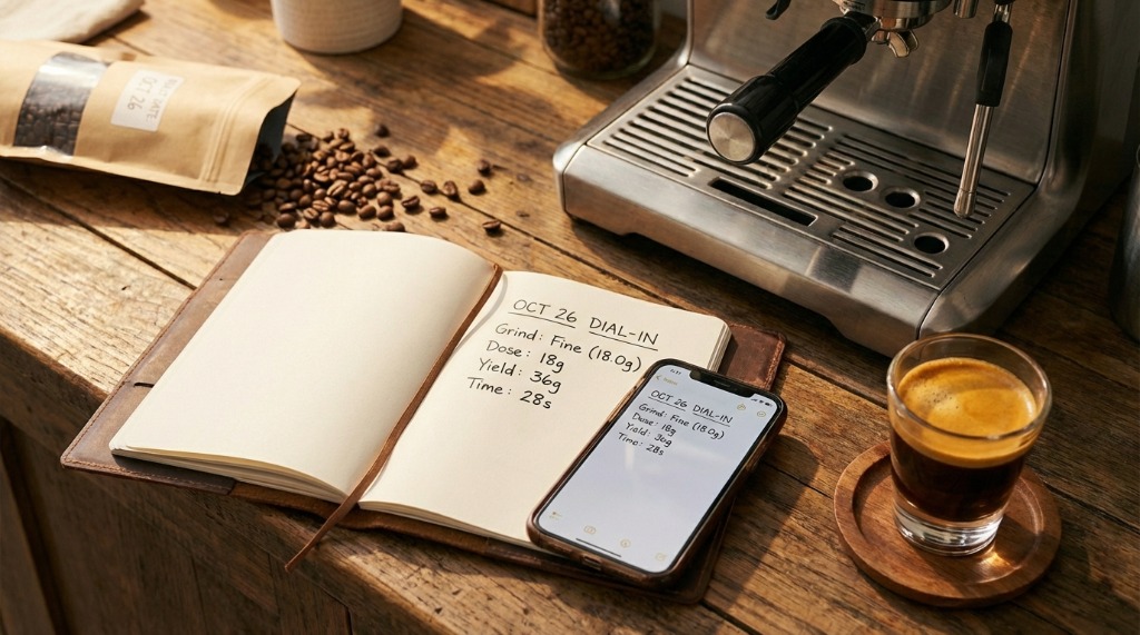 Coffee notebook with dial-in notes