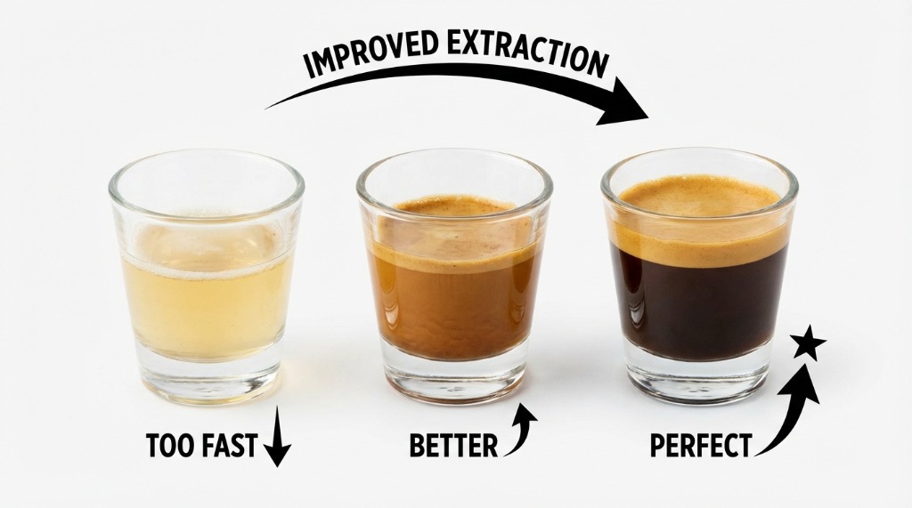 Three shots showing extraction progression from under to perfect
