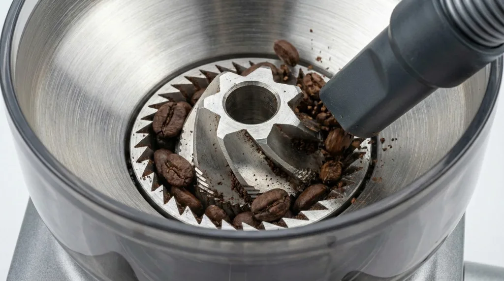 Vacuuming coffee grounds from Breville grinder chamber