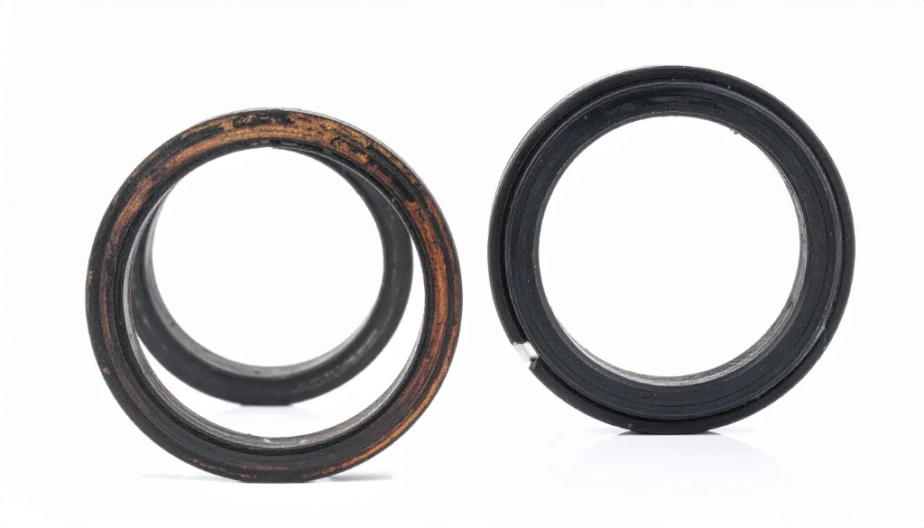 Old worn gasket compared to new gasket