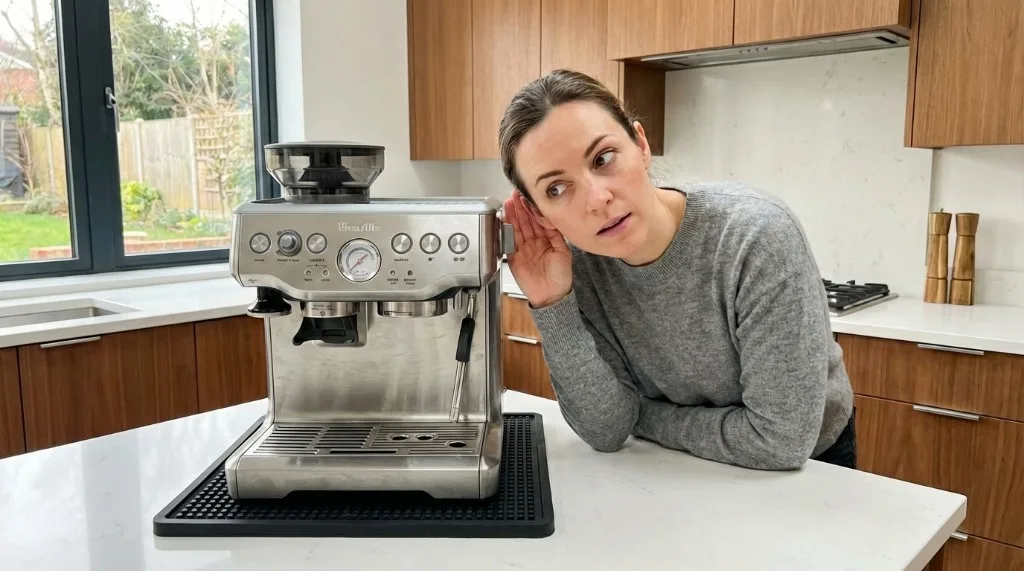 Breville machine sitting on an anti-vibration rubber mat