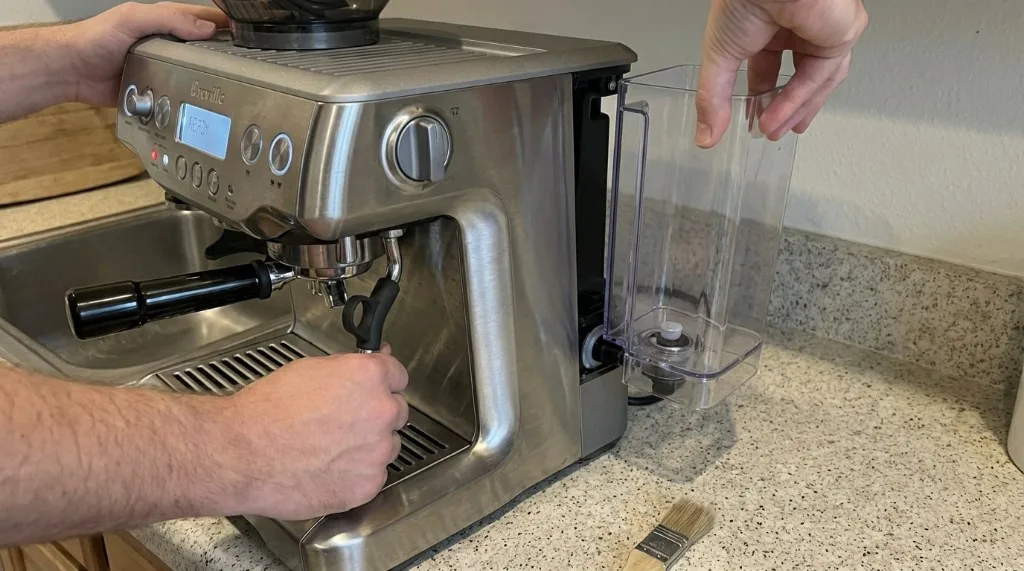 Removing the water tank from a Breville espresso machine