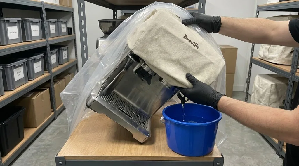 Tiling a Breville espresso machine to drain internal water into a bucket