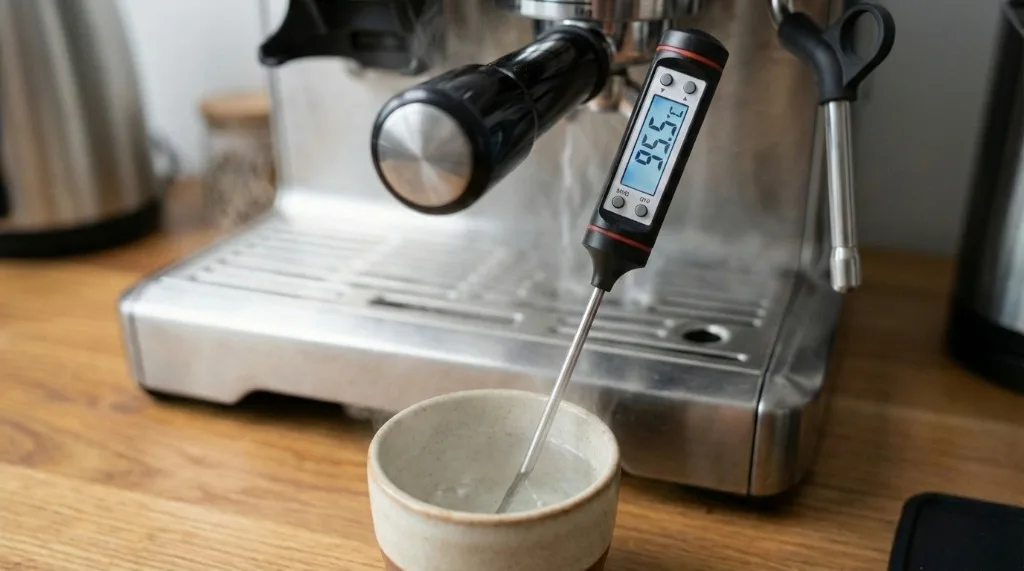 Flushing the grouphead with a thermometer in place